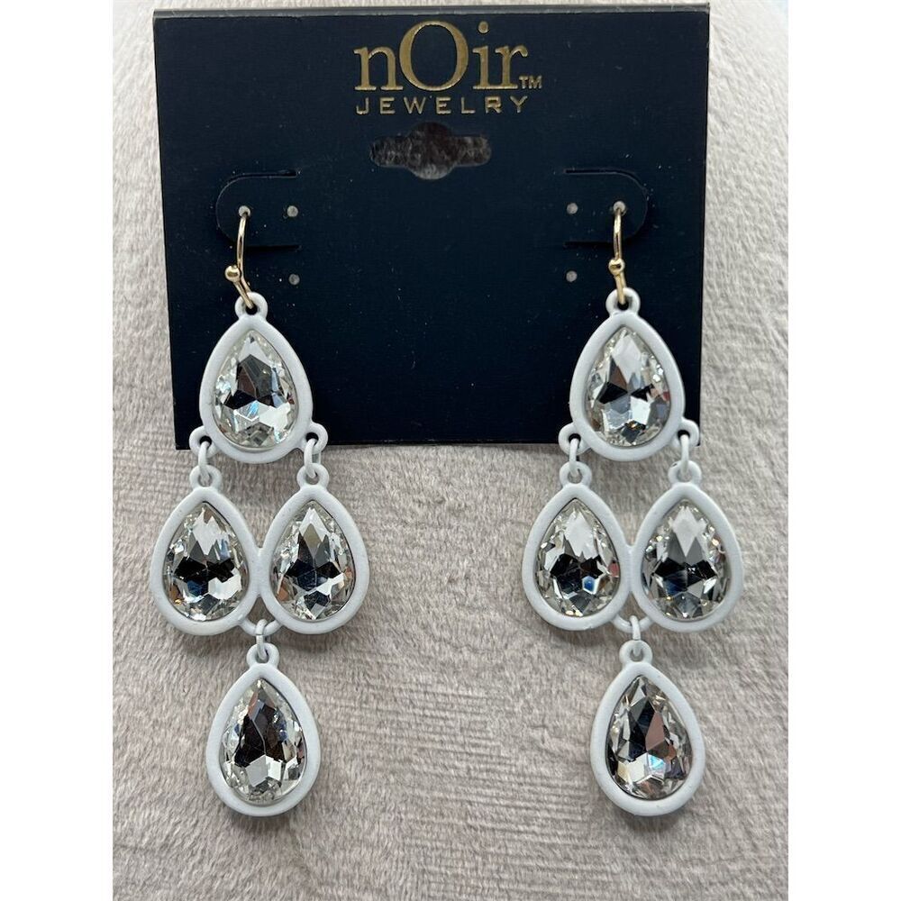 nOir Jewelry White Chandelier Crystal Teardrop Earrings Wedding 2.5" B40
